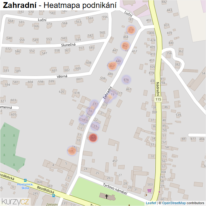 Mapa Zahradní - Firmy v ulici.