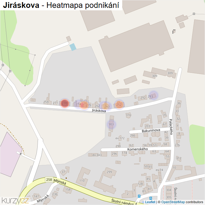 Mapa Jiráskova - Firmy v ulici.