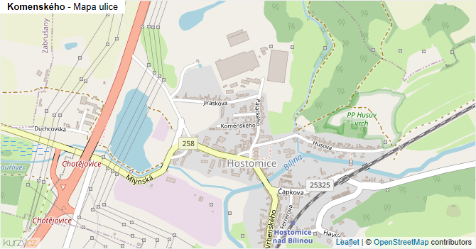 Komenského - mapa ulice