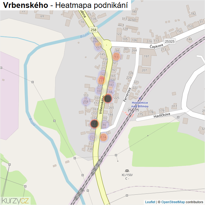 Mapa Vrbenského - Firmy v ulici.