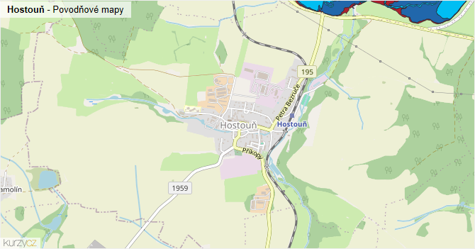 Hostouň - záplavové mapy stoleté vody