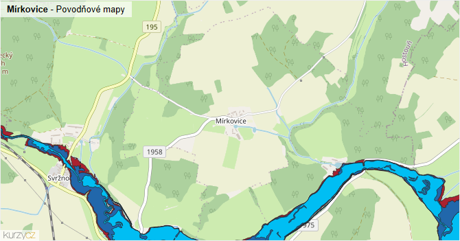 Mírkovice - záplavové mapy stoleté vody