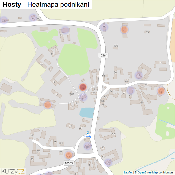 Mapa Hosty - Firmy v části obce.