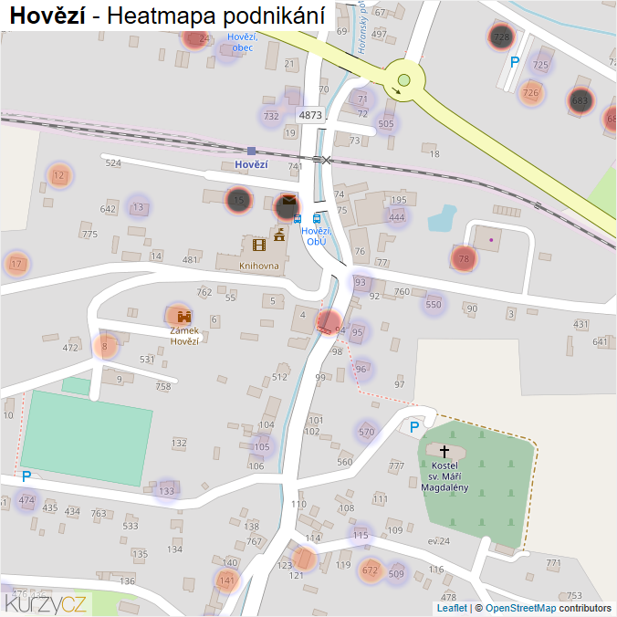 Mapa Hovězí - Firmy v části obce.