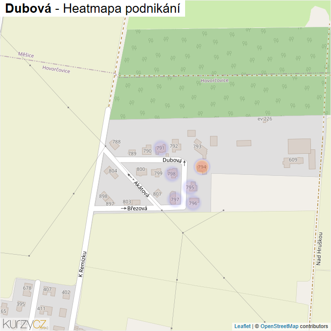 Mapa Dubová - Firmy v ulici.