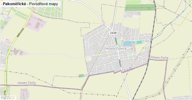 Pakoměřická - záplavové mapy stoleté vody