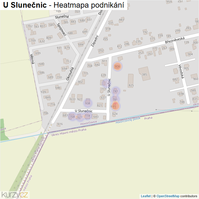 Mapa U Slunečnic - Firmy v ulici.