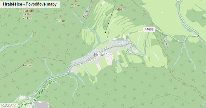 Hraběšice - záplavové mapy stoleté vody