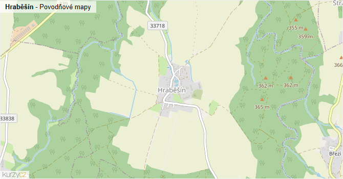 Hraběšín - záplavové mapy stoleté vody