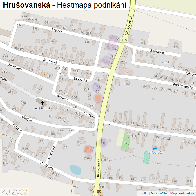 Mapa Hrušovanská - Firmy v ulici.