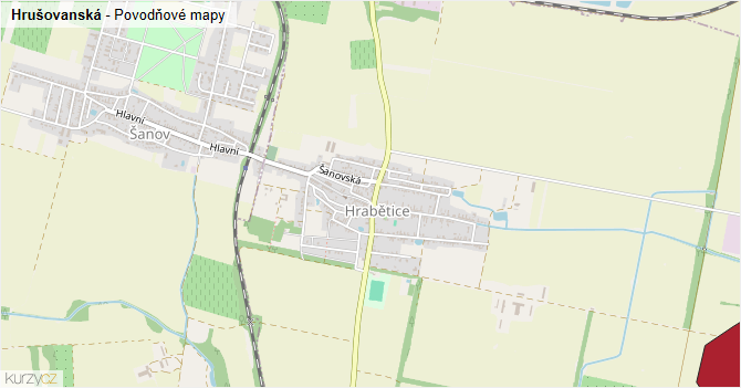 Hrušovanská - záplavové mapy stoleté vody