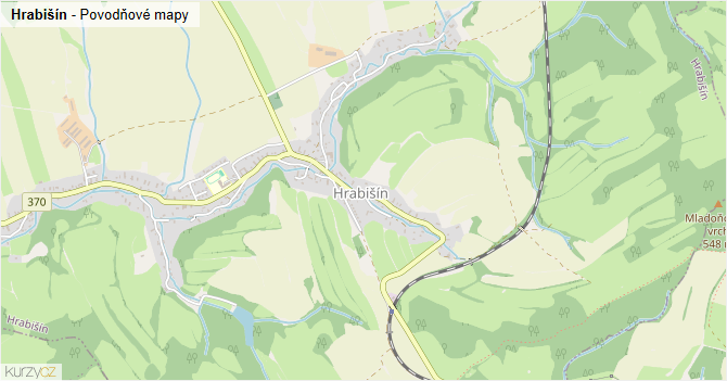 Hrabišín - záplavové mapy stoleté vody