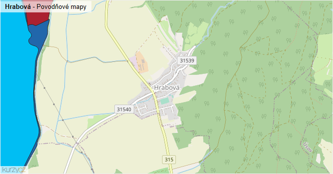 Hrabová - záplavové mapy stoleté vody