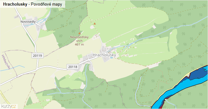 Hracholusky - záplavové mapy stoleté vody