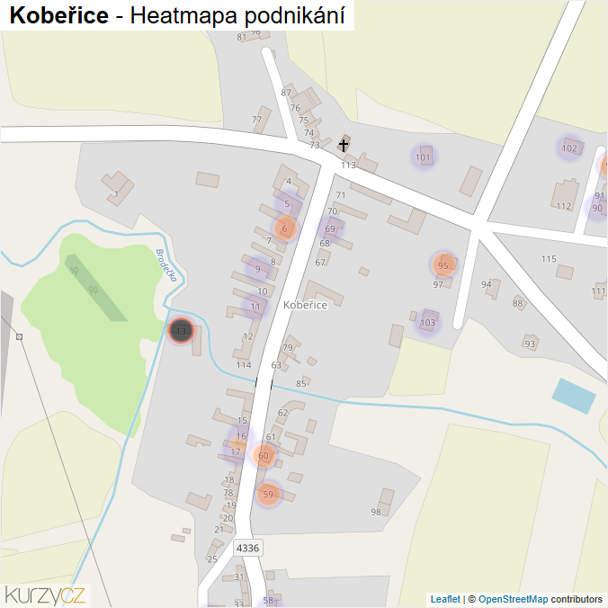 Mapa Kobeřice - Firmy v části obce.