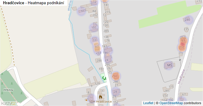 Hradčovice - mapa podnikání
