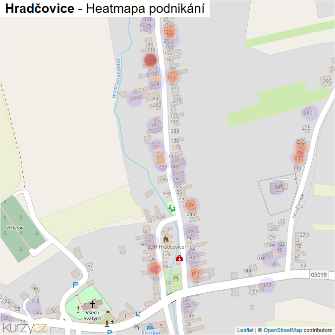 Mapa Hradčovice - Firmy v části obce.