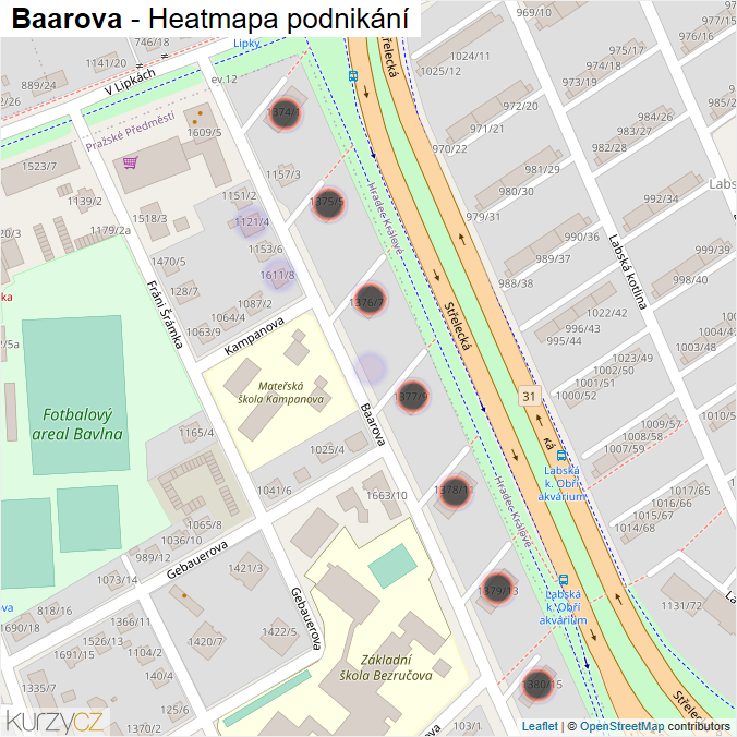 Mapa Baarova - Firmy v ulici.
