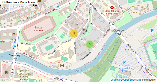 Balbínova - mapa firem