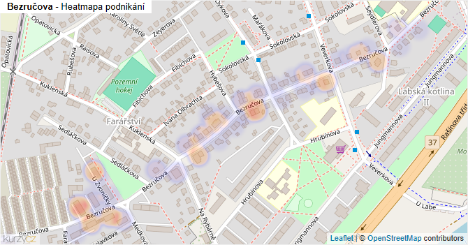 Bezručova - mapa podnikání