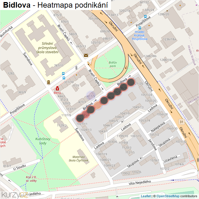Mapa Bidlova - Firmy v ulici.