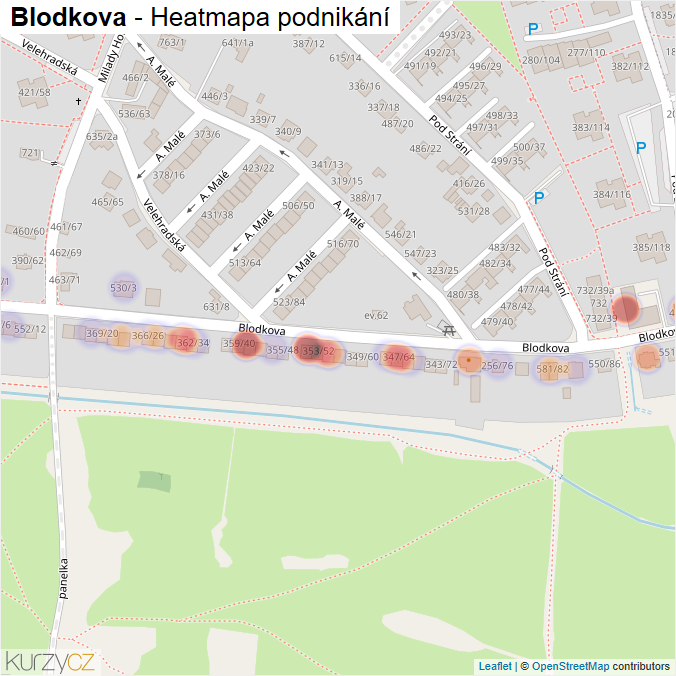 Mapa Blodkova - Firmy v ulici.