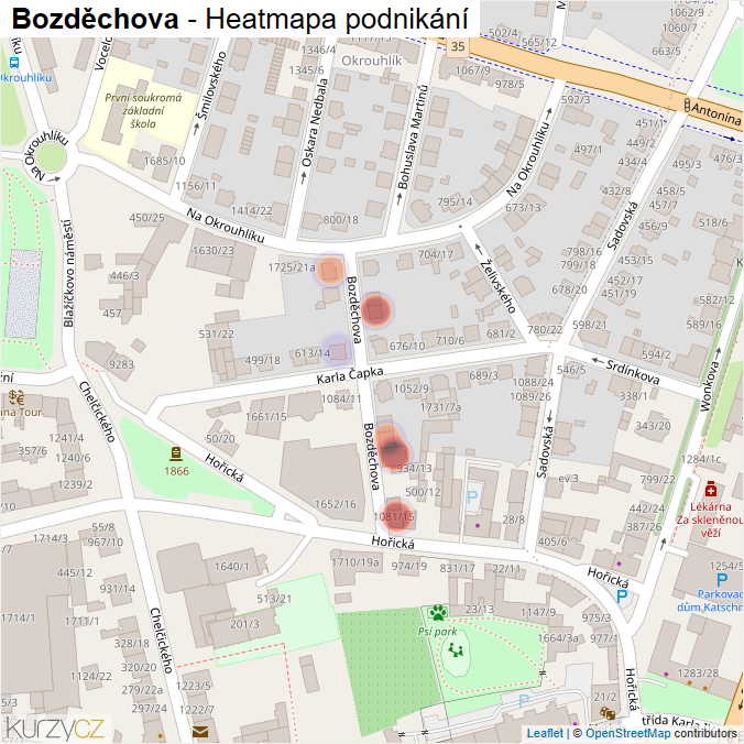 Mapa Bozděchova - Firmy v ulici.