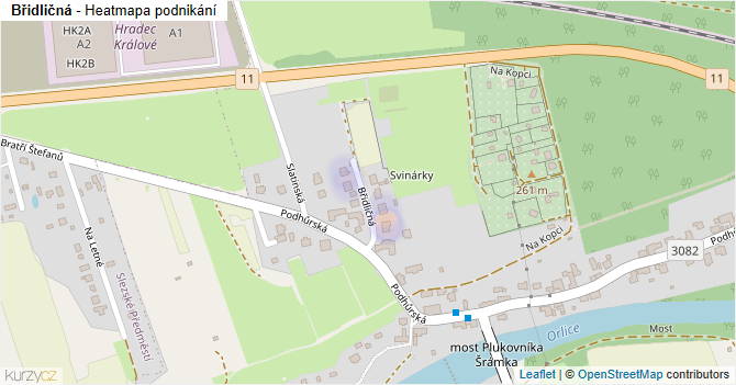 Břidličná - mapa podnikání