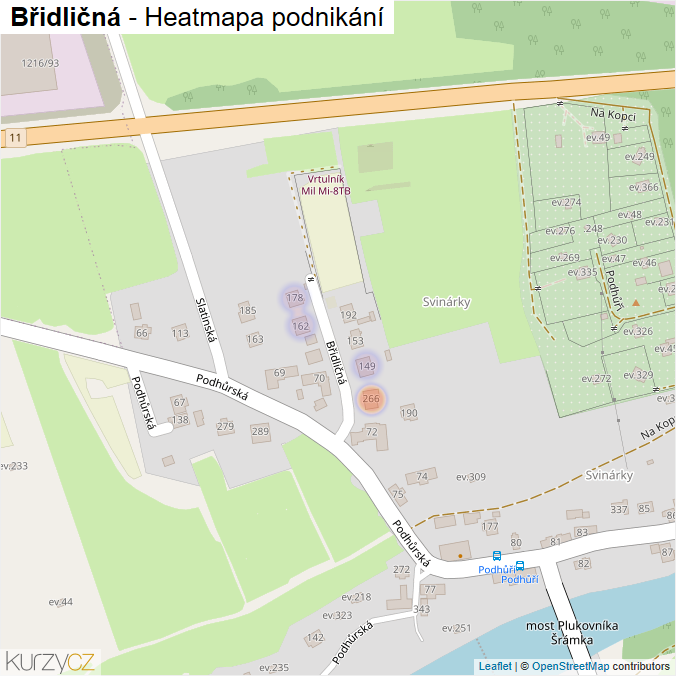 Mapa Břidličná - Firmy v ulici.