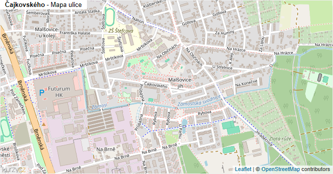 Čajkovského - mapa ulice