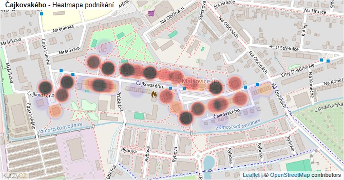 Čajkovského - mapa podnikání