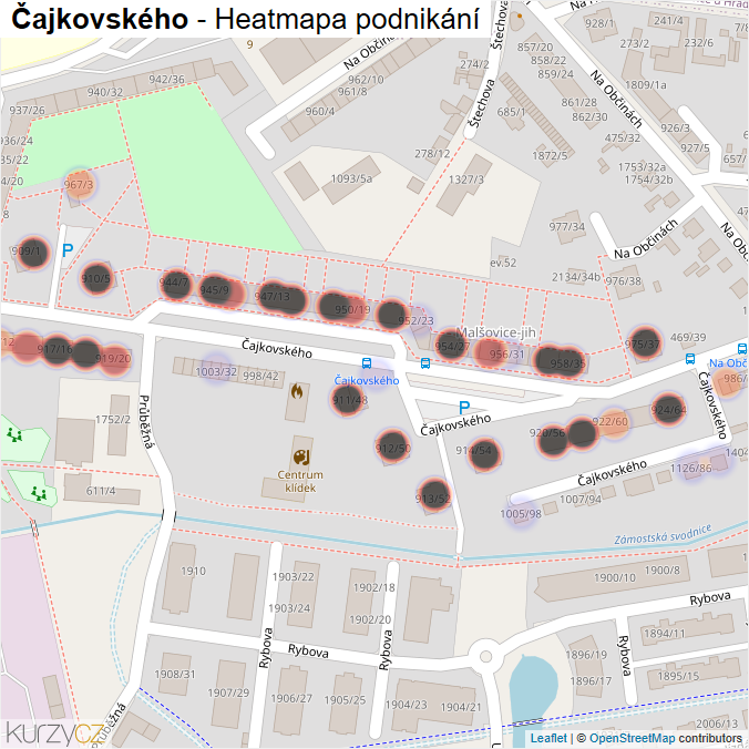 Mapa Čajkovského - Firmy v ulici.