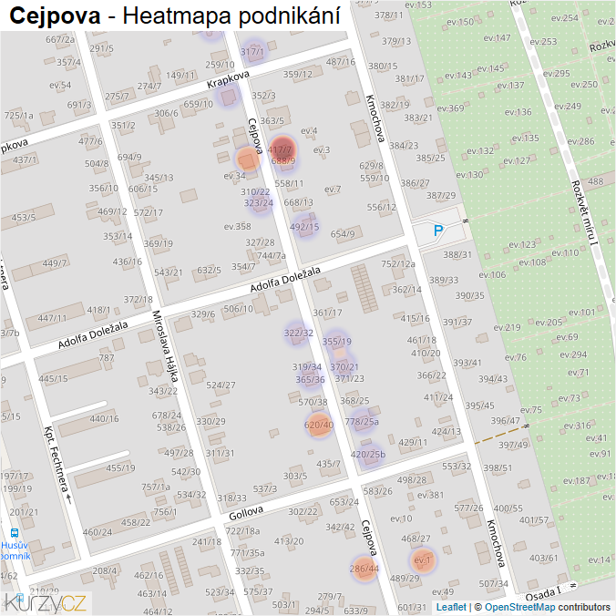 Mapa Cejpova - Firmy v ulici.
