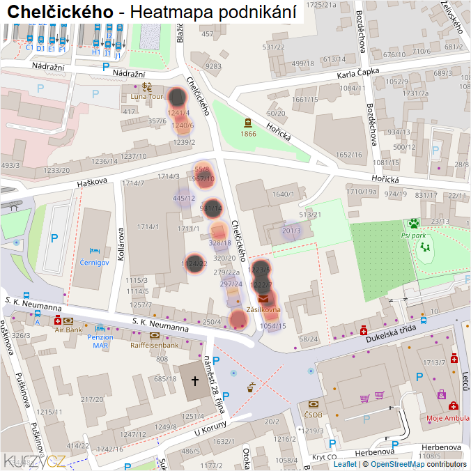Mapa Chelčického - Firmy v ulici.