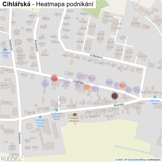 Mapa Cihlářská - Firmy v ulici.