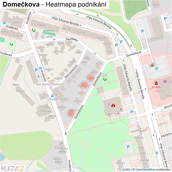 Mapa Domečkova - Firmy v ulici.