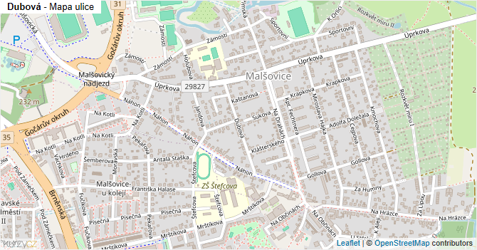 Dubová - mapa ulice