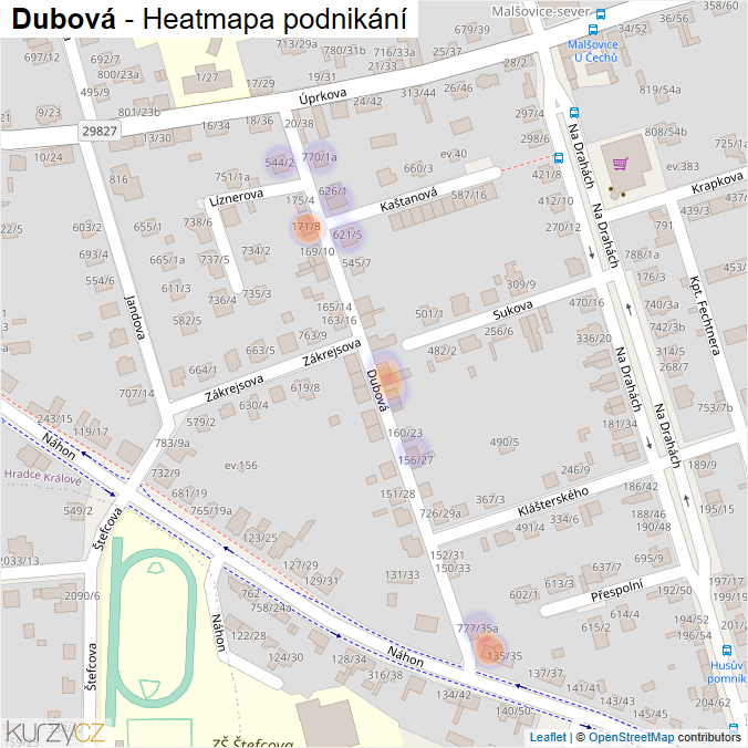 Mapa Dubová - Firmy v ulici.