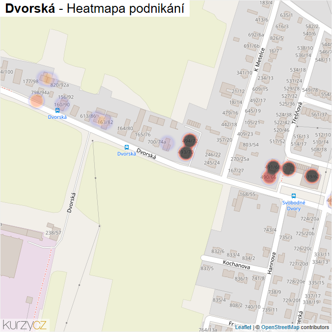 Mapa Dvorská - Firmy v ulici.