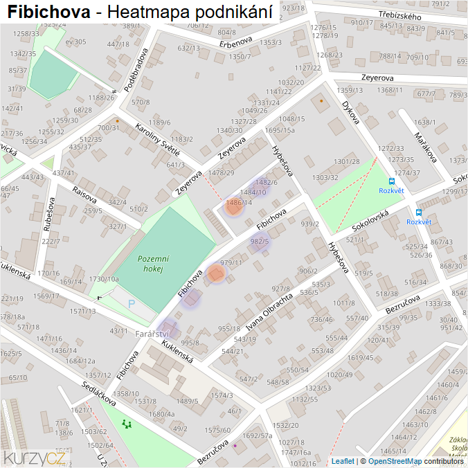 Mapa Fibichova - Firmy v ulici.