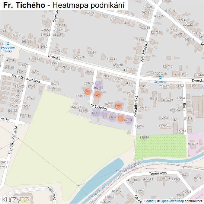 Mapa Fr. Tichého - Firmy v ulici.