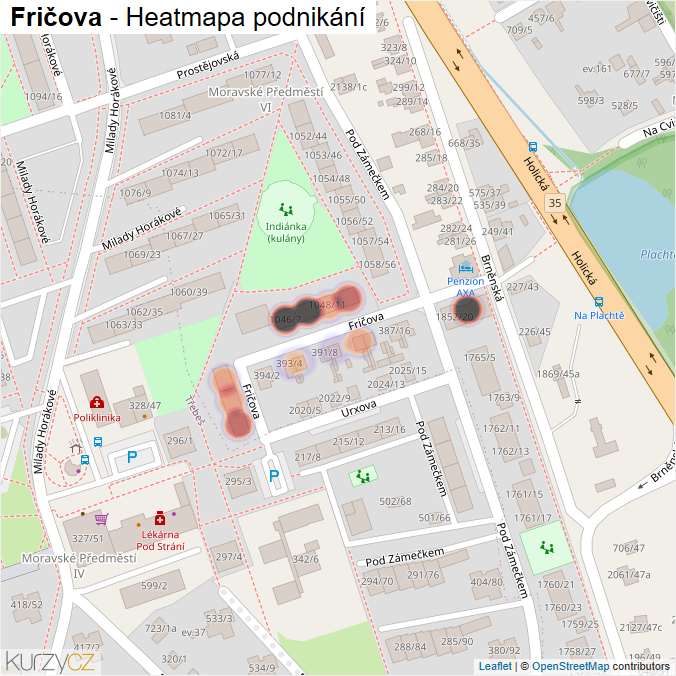 Mapa Fričova - Firmy v ulici.