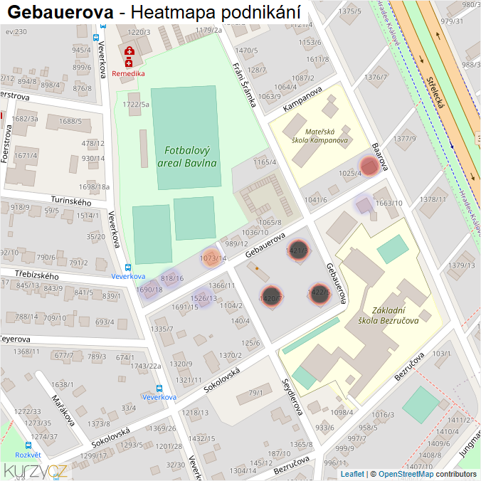 Mapa Gebauerova - Firmy v ulici.