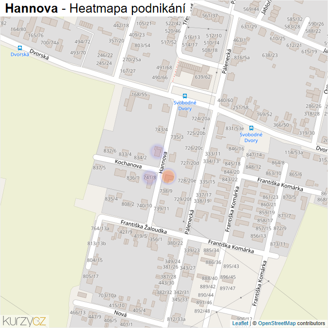 Mapa Hannova - Firmy v ulici.