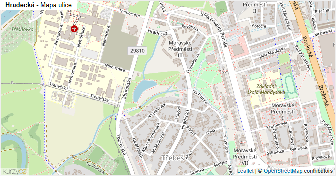 Hradecká - mapa ulice
