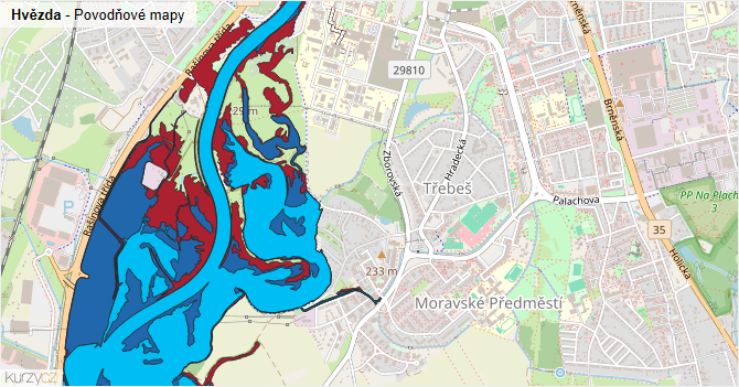 Hvězda - záplavové mapy stoleté vody