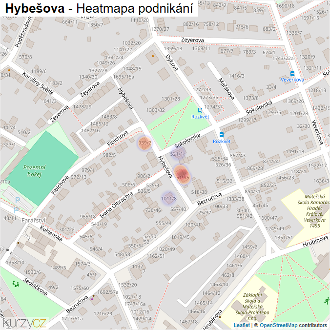 Mapa Hybešova - Firmy v ulici.