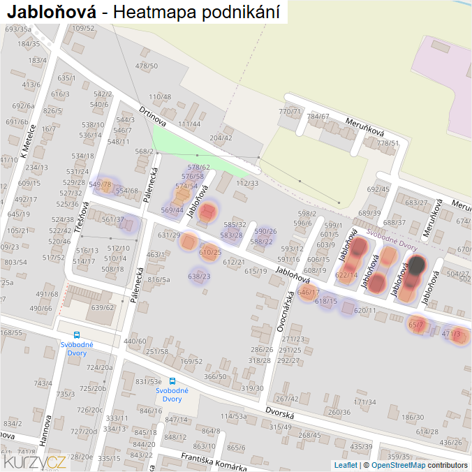 Mapa Jabloňová - Firmy v ulici.