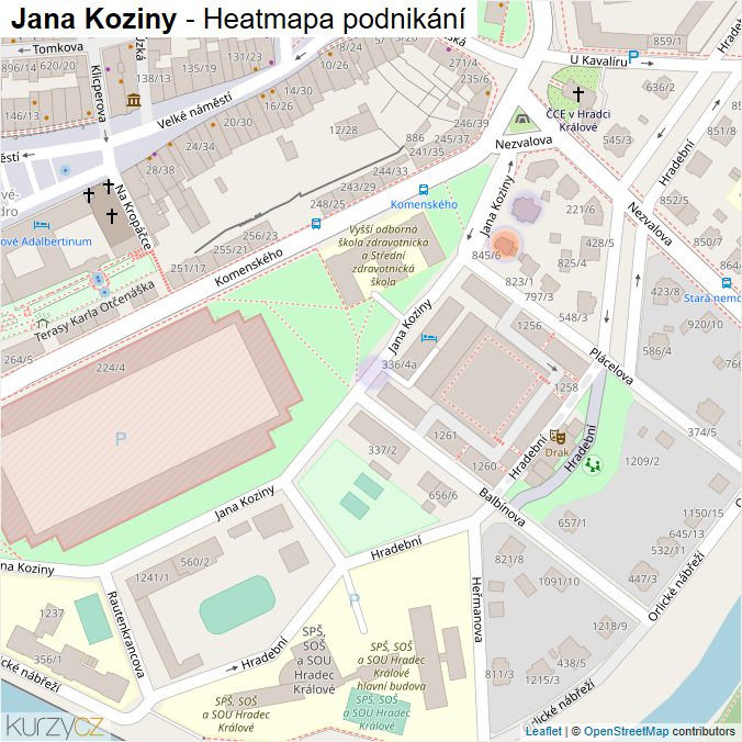 Mapa Jana Koziny - Firmy v ulici.