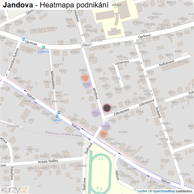 Mapa Jandova - Firmy v ulici.